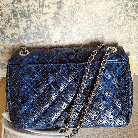 NWT Michael Kors Sloan Large Embossed Leather Shoulder Bag Blue (30H5SSLL3N) - Picture 6 of 10